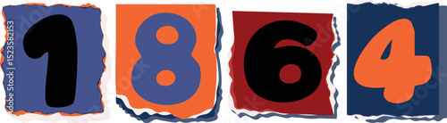 1864 Retro torn paper number Design art