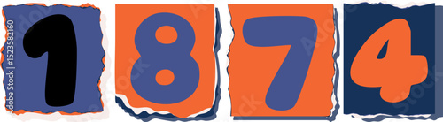 1874 Retro torn paper number Design art