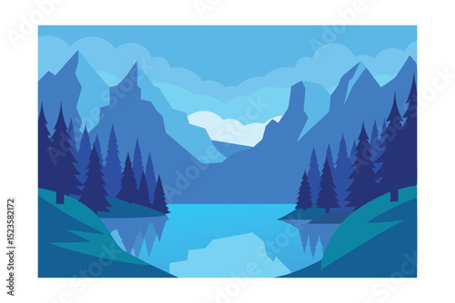 Serene Blue Mountain Lake A Tranquil Landscape Illustration