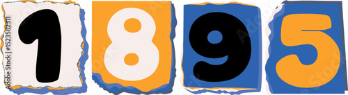 1895 Retro torn paper number Design art