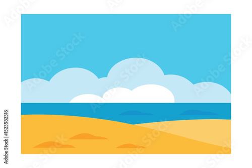 Serene Beach Scene Coastal Calm, Sunny Sky, and Golden Sands