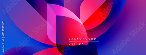 Abstract vibrant design features flowing shapes, bold colors. Pink, red, blue gradients create dynamic visual impact. Text reads background design.