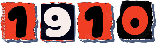 1910 Retro torn paper number Design art