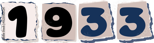 1933 Retro torn paper number Design art