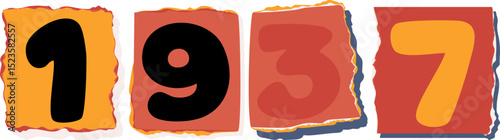 1937 Retro torn paper number Design art