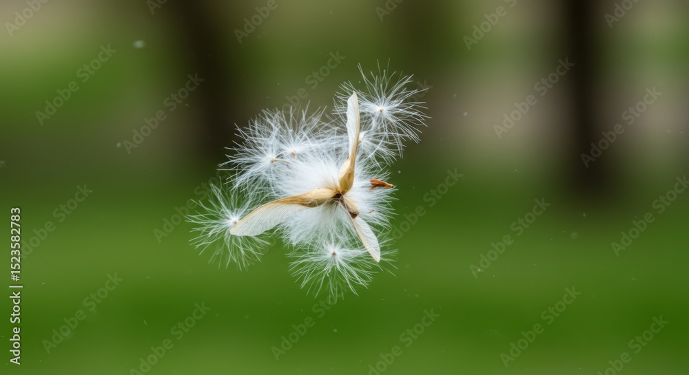 Fototapeta premium Delicate Dance: Poplar Fluff and Seed Drifting Gracefully in a Gentle Breeze