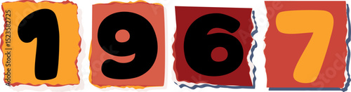 1967 Retro torn paper number Design art