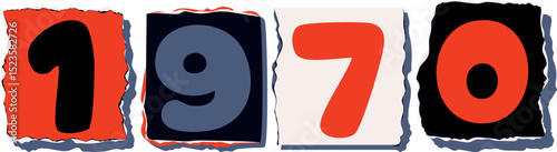 1970 Retro torn paper number Design art