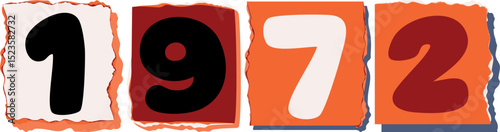 1972 Retro torn paper number Design art