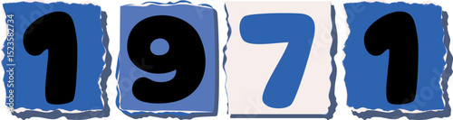 1971 Retro torn paper number Design art