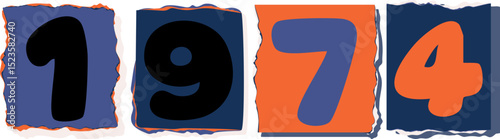 1974 Retro torn paper number Design art