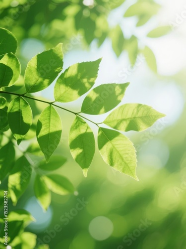 Sunlit Green Leaves with Soft Bokeh Background