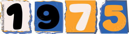 1975 Retro torn paper number Design art