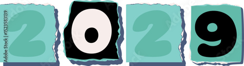 2029 Retro torn paper number Design art