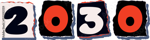 2030 Retro torn paper number Design art