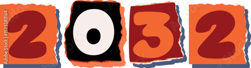 2032 Retro torn paper number Design art