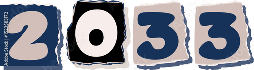 2033 Retro torn paper number Design art