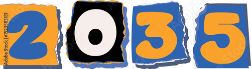 2035 Retro torn paper number Design art