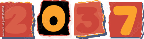 2037 Retro torn paper number Design art