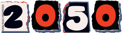 2050 Retro torn paper number Design art