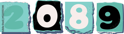 2089 Retro torn paper number Design art