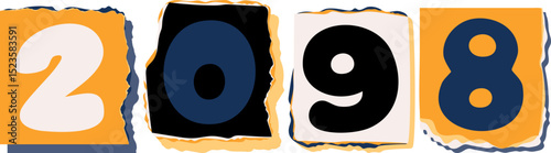 2098 Retro torn paper number Design art