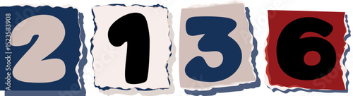 2136 Retro torn paper number Design art