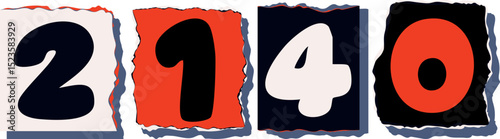 2140 Retro torn paper number Design art