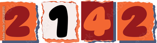 2142 Retro torn paper number Design art