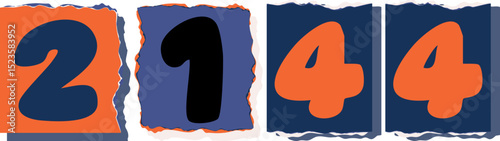2144 Retro torn paper number Design art
