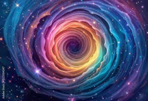Colorful swirling galaxy display from a cosmic perspective in a vibrant universe
