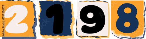 2198 Retro torn paper number Design art