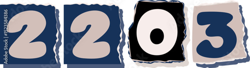 2203 Retro torn paper number Design art