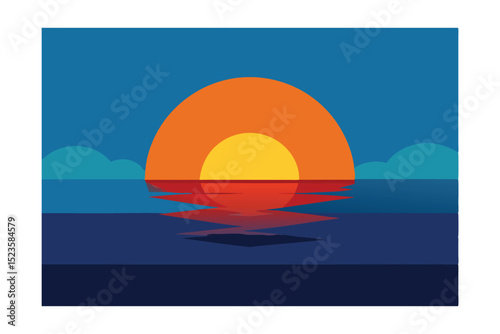 Serene Sunset A Minimalist Ocean Sunset Illustration
