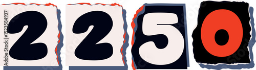 2250 Retro torn paper number Design art