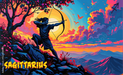 sagittarius archer retro style zodiac background
