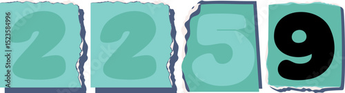 2259 Retro torn paper number Design art
