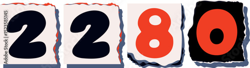 2280 Retro torn paper number Design art