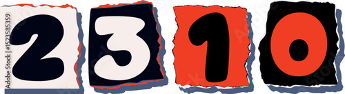 2310 Retro torn paper number Design art