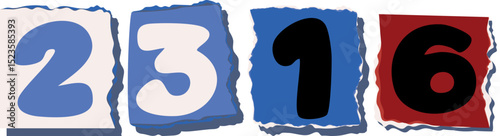 2316 Retro torn paper number Design art