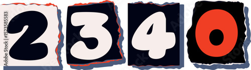 2340 Retro torn paper number Design art