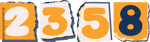 2358 Retro torn paper number Design art