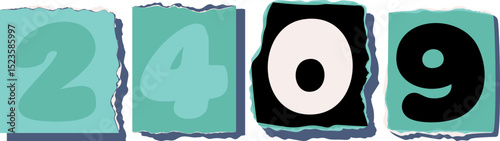2409 Retro torn paper number Design art