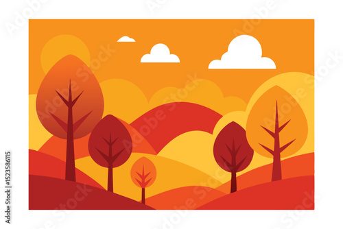 Autumnal Landscape Warm Hues and Rolling Hills Illustration