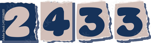 2433 Retro torn paper number Design art