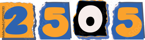 2505 Retro torn paper number Design art