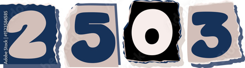 2503 Retro torn paper number Design art