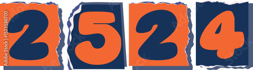 2524 Retro torn paper number Design art