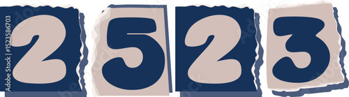 2523 Retro torn paper number Design art