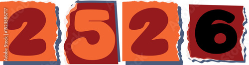 2526 Retro torn paper number Design art